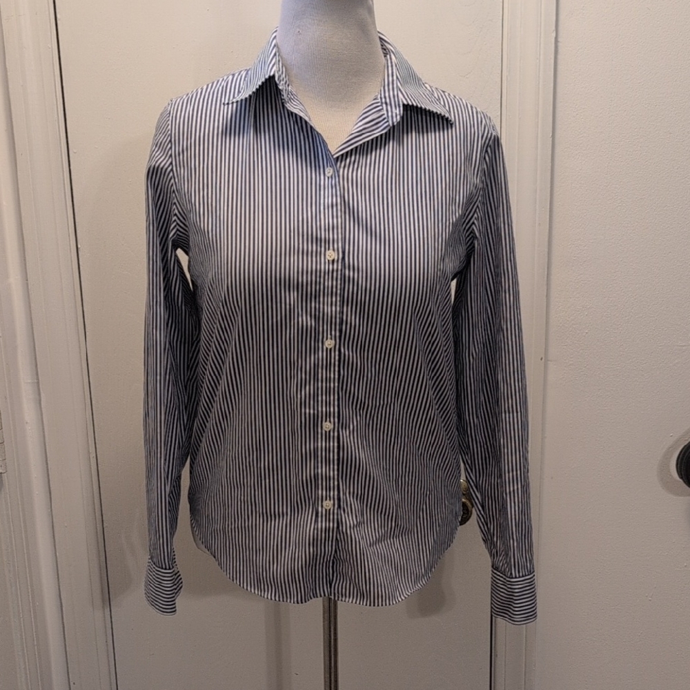 Lauren Ralph Lauren Navy and White Striped Button-Down Shirt